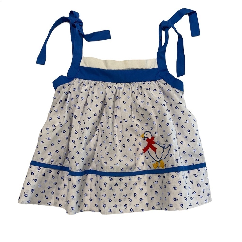 Vintage Fayette Summer Girls Top Duck Flowers Blue White 18 Months